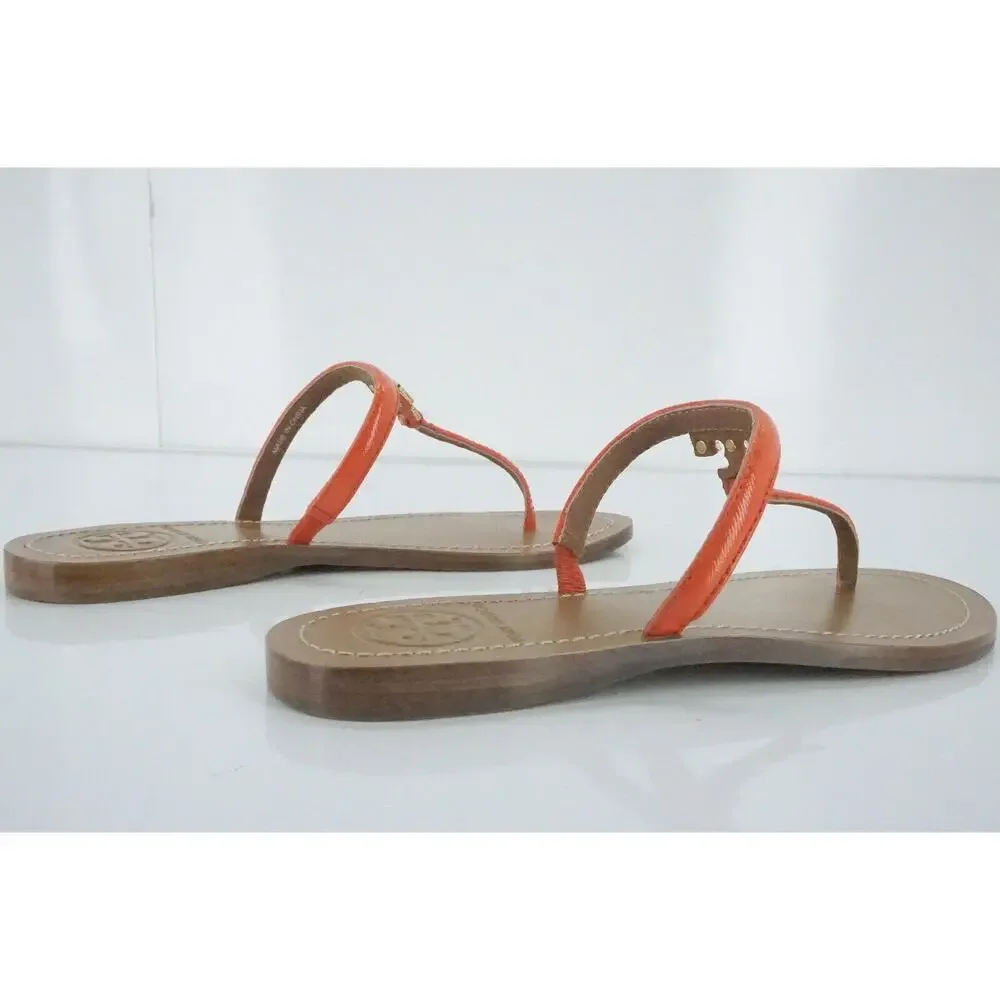 Tory Burch Strap Logo Thong Flip Flop Beach Slide Sandal Size 5 New $175 Orange